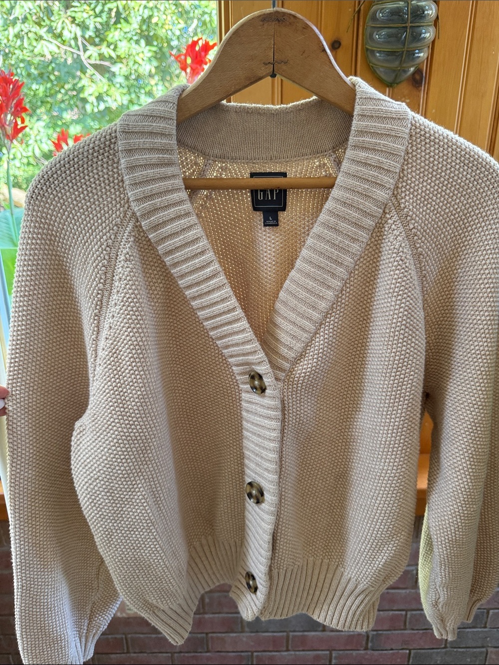 GAP Beige Button-Up Knit Cardigan